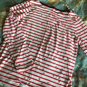 Boden Red Stripe Breton Long Sleeve with Gold Dots